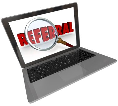 Referral Word Magnifying Glass Laptop Computer Screen clipart
