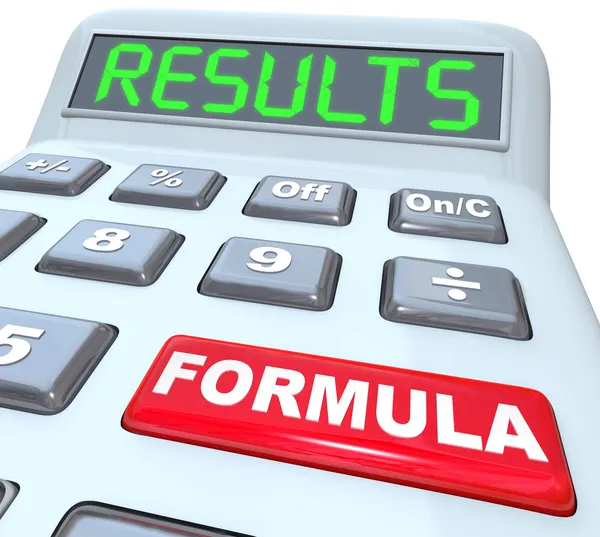 Formula and Results Words on Calculator Budget Math — Stock Photo, Image