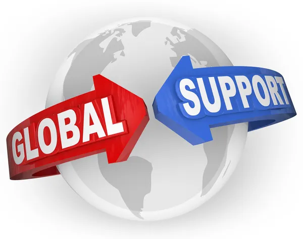 Global Support Arrows Around World International Aid — Stock Photo, Image