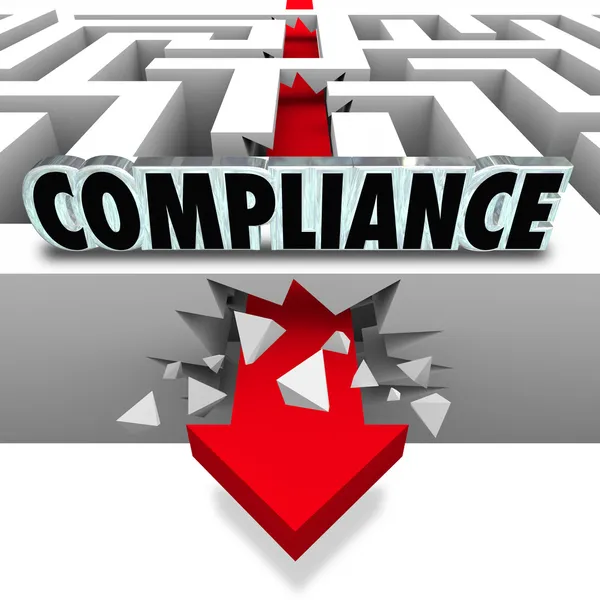 Compliance Arrow Breaks Through Maze Breaking Rules — Stock Photo, Image