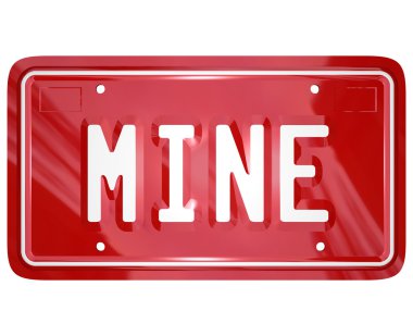 Mine Word Red Vanity License Plate Auto Car clipart