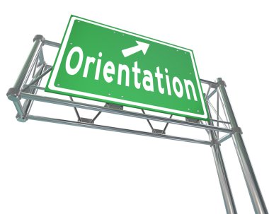 Oryantasyon Yeşil Otoban işareti yeni öğrenci çalışanı işe almak.