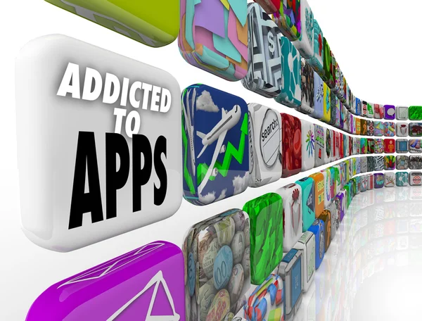 Addicted to Apps Words Affichage des carreaux de logiciels mobiles — Photo