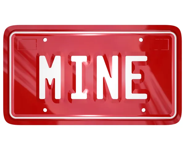 Mine Word Red Vanity License Plate Auto Car — Stock Photo, Image