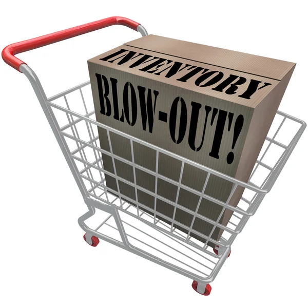 Inventering SKROVMÅL ord kartong shopping cart blow-out — Stockfoto