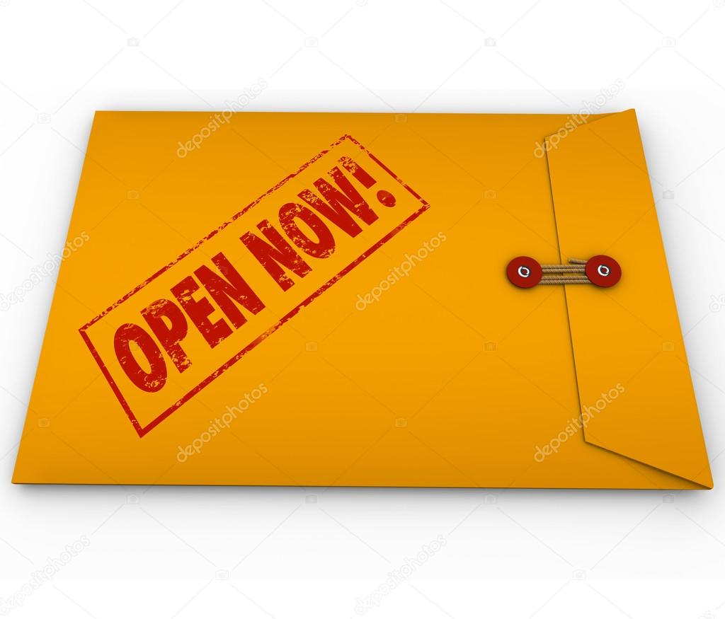 Open Now Words Yellow Envelope Important Urgent Information