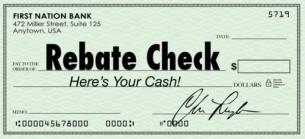 Rebate Check Words Check Money Back Offer Cash Refund — Stock Photo, Image