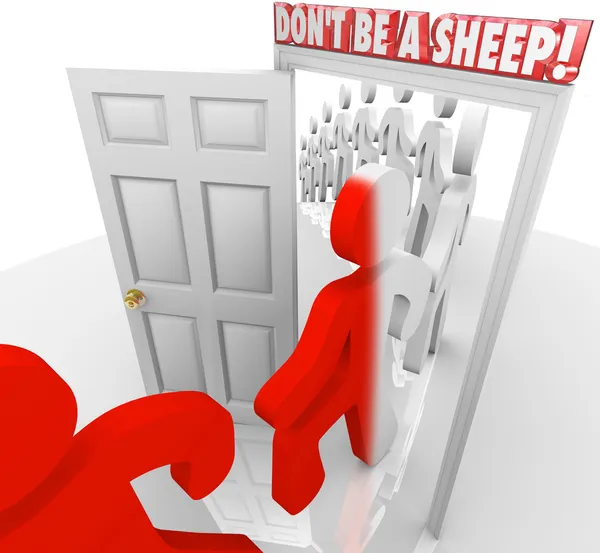 Don 't Be a Sheep People March Through Door Compliance — стоковое фото