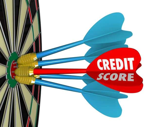 Credit scores Darten op dartbord streven naar beste nummer — Stockfoto