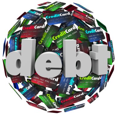 Debt Word Credit Card Ball Bankrupt Money Problem clipart