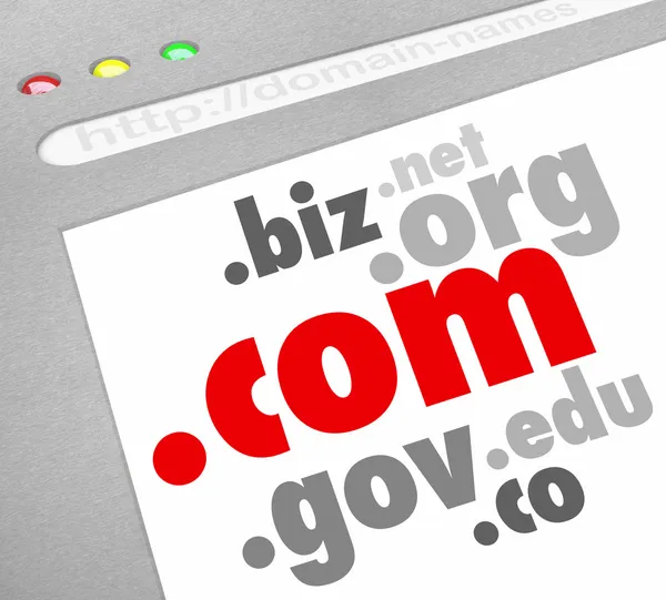 Dot-Com Domain Name Suffixes Registrazione del sito web — Foto Stock