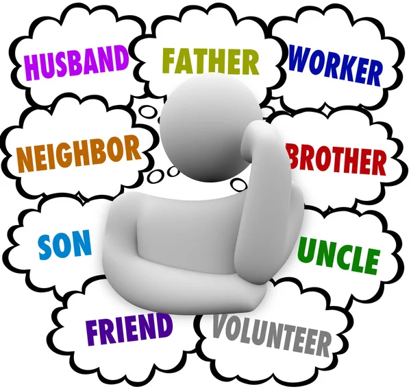 Thinker Thought Clouds Many Roles Husband Father Worker — Stock Photo, Image