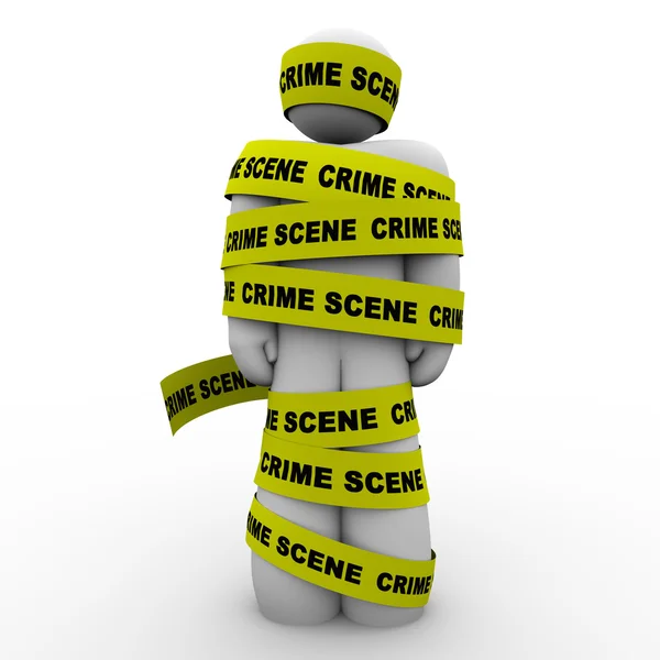 Сцена злочину Жовта стрічка Підозрюваний загорнутий заарештований — стокове фото
