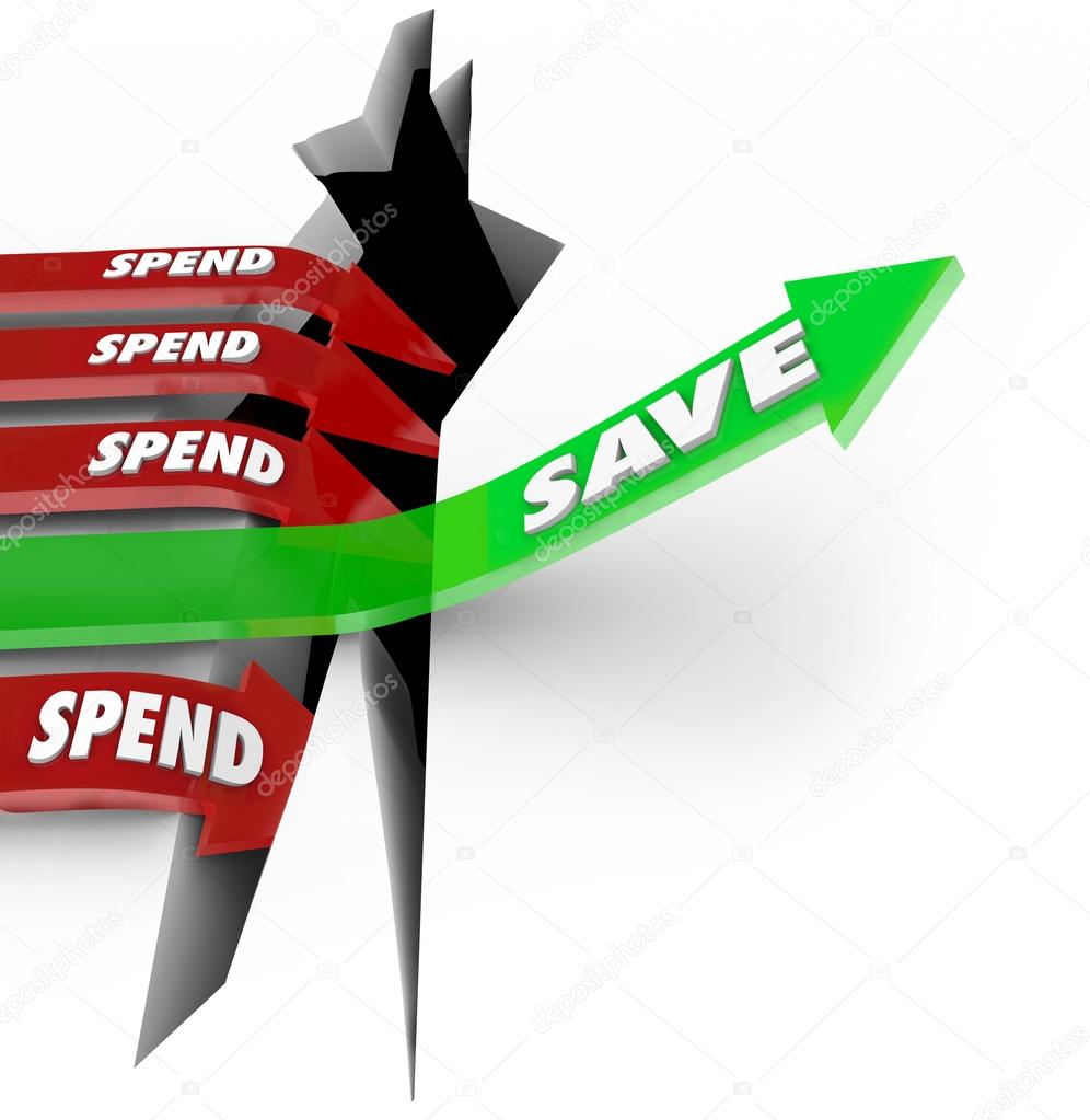 Save Vs Spend Arrow Rising Saving Money Future Investment