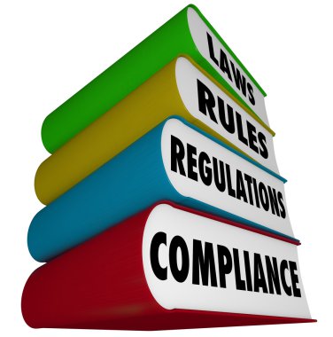Compliance Rules Laws Regulations Stack of Books Manuals clipart