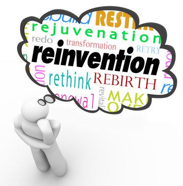 Reinvention Word Thought Cloud Thinker Planning Change clipart