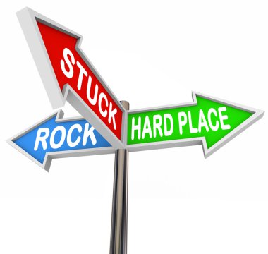 Stuck Between Rock Hard Place 3 Arrow Road Signs clipart