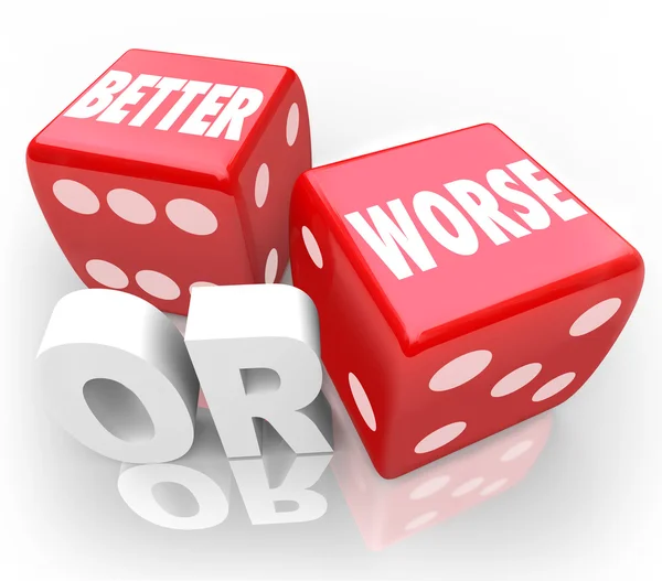 Bättre sämre två röda tärningar ord förbättra chansen — Stockfoto