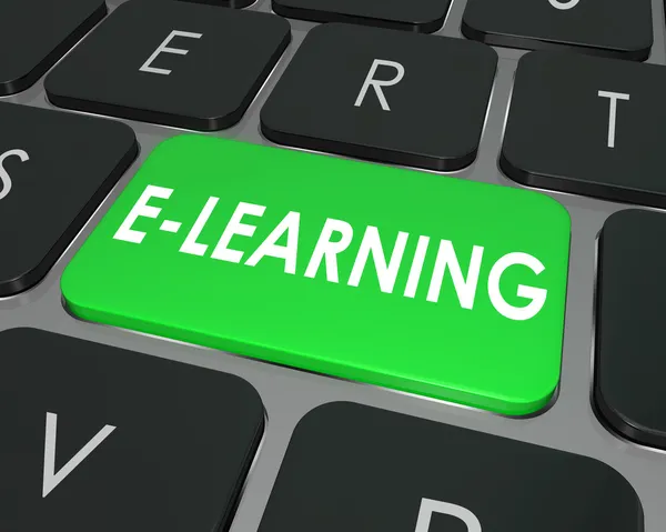 E-learning computer toetsenbord belangrijke online onderwijs school — Stockfoto