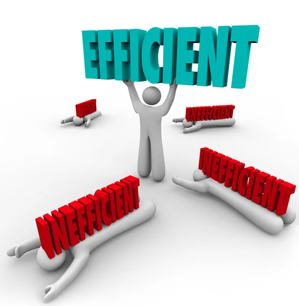 Efficient Vs Inefficient Words Man Lifting Word Others Crushed — Stock Photo, Image