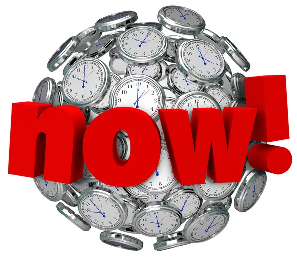 Agora Word Clocks Tempo Passando Ação Urgente Necessária — Fotografia de Stock