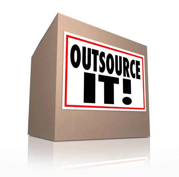 Outsource It Words Caja de cartón Empleos de envío Fuerza de trabajo —  Fotos de Stock