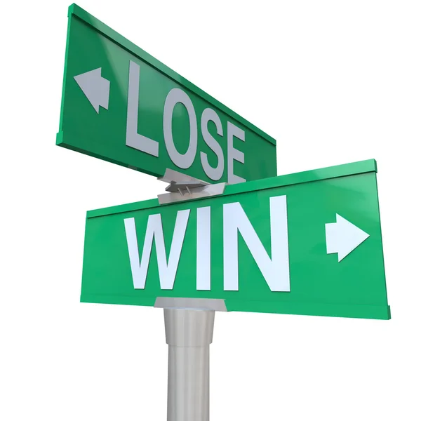 Win vs verliezen twee manier straat verkeersbord richting pijlen — Stockfoto