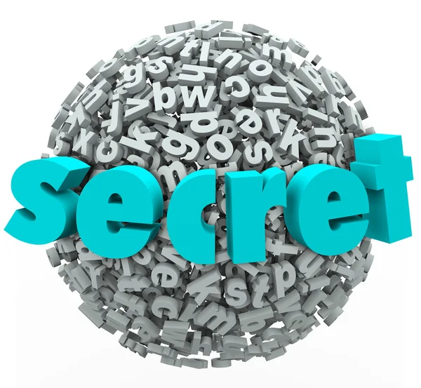 Palavra secreta esfera bola informações secretas confidenciais — Fotografia de Stock