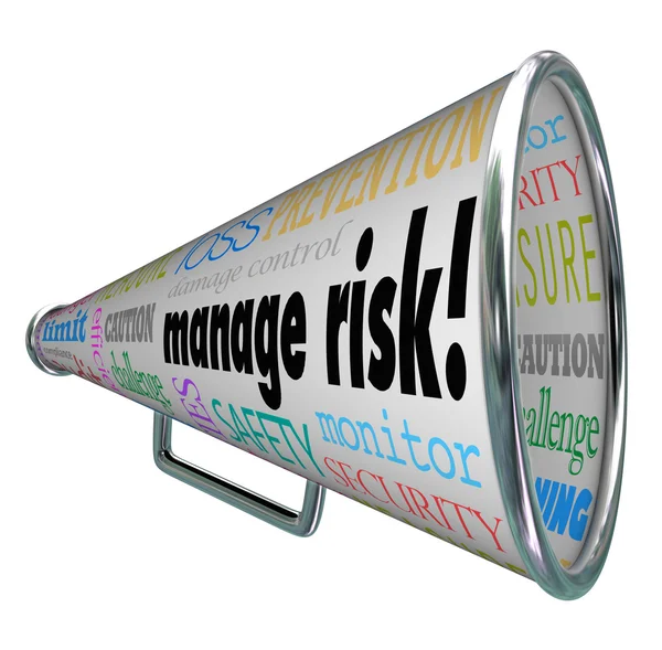 Manage Risk Bullhorn Megaphone Limit Loss Liability Compliance — Stock Photo, Image