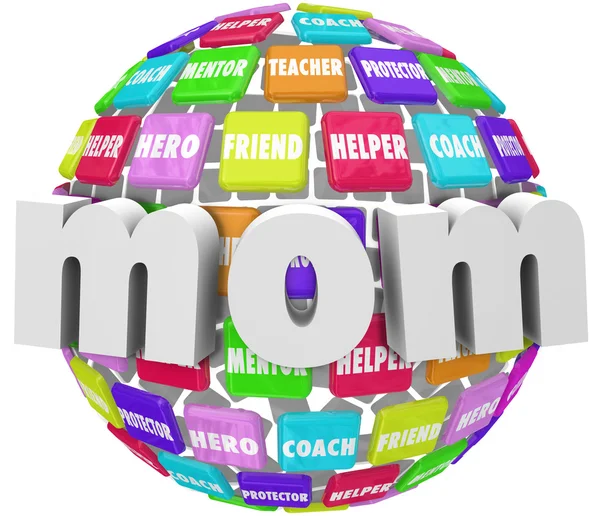 Mom Word Sphere Mentor Friend Helper Parenting Roles — Stock Photo, Image