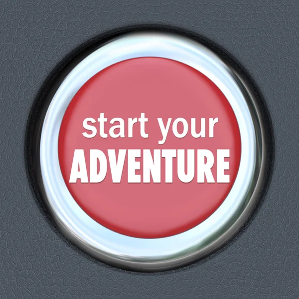 빨간 버튼을 시작 하는 당신의 모험을 시작 재미 있는 경험 — 스톡 사진