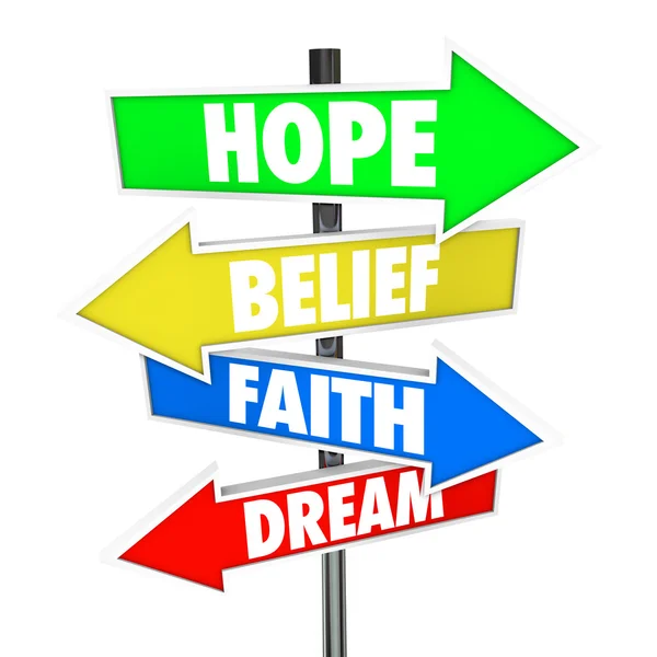 Hoop geloof geloof droom pijl weg tekenen toekomst — Stockfoto