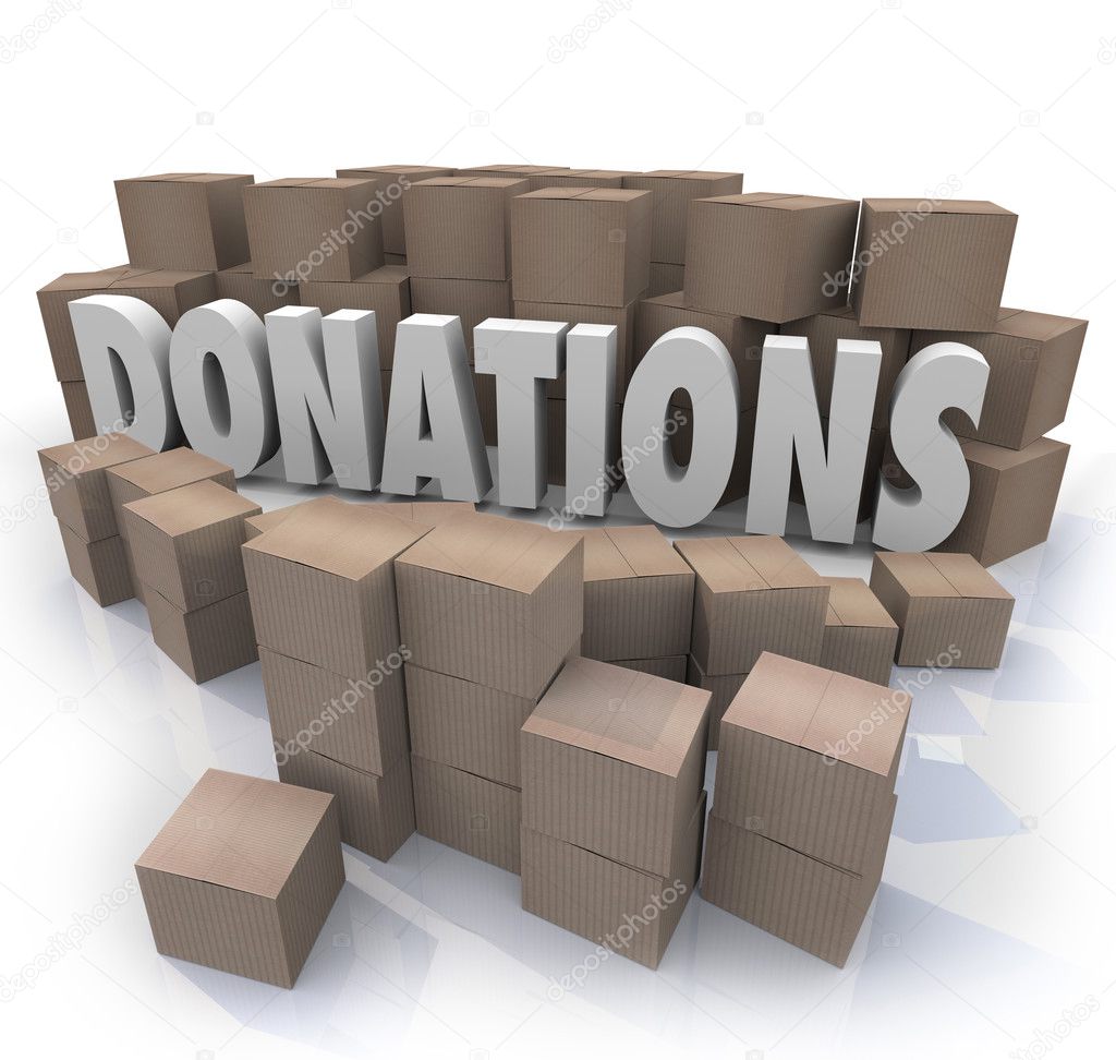 Donations Word Cardboard Boxes Charity Drive Collection Warehous Stock Photo Image By C Iqoncept