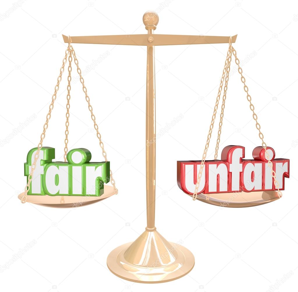 Fair Vs Unfair Words Scale Balance Justice Injustice