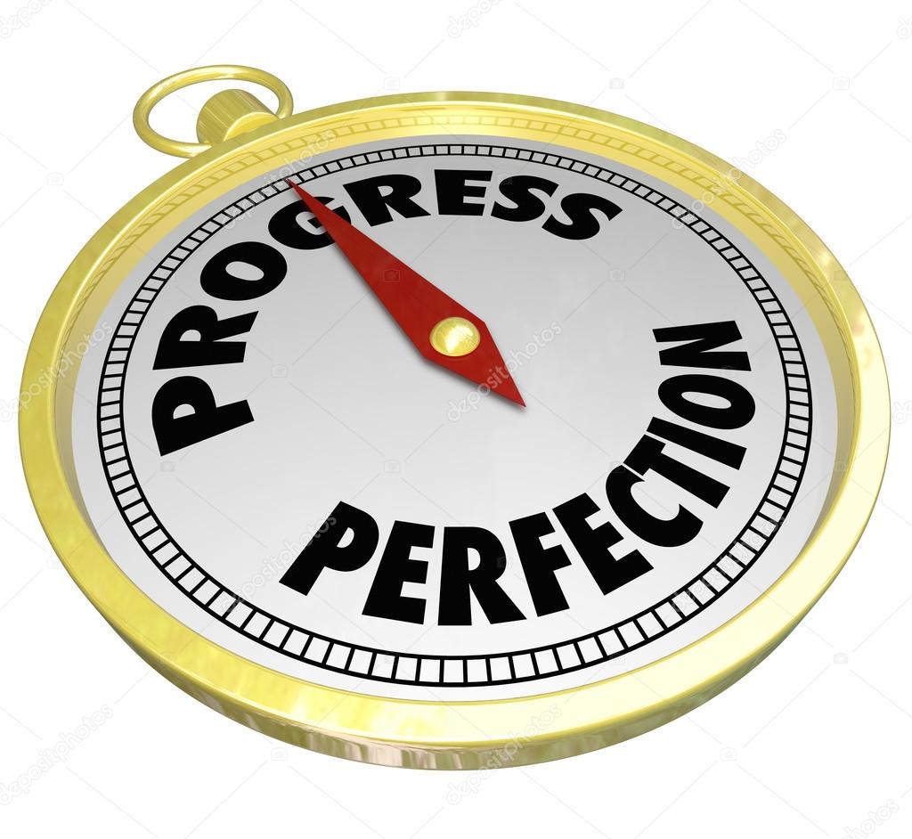 Progress Vs Perfection Gold Compass Point to Improvement — Stock Photo