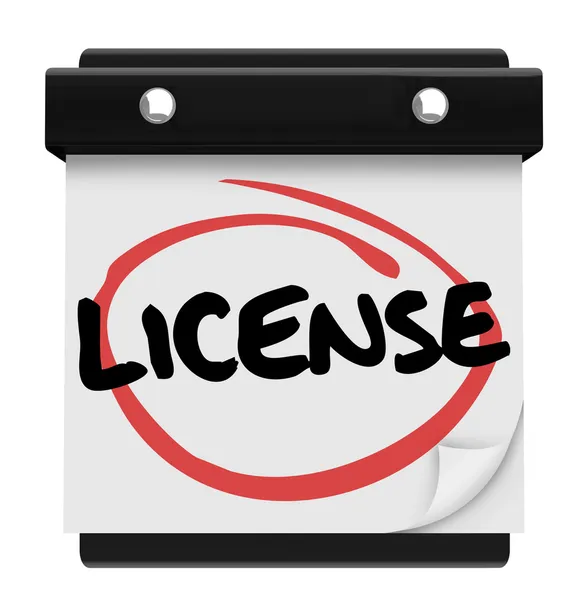 Licencia Palabra Recordatorio Calendario Fecha de vencimiento Autorización Aprobación —  Fotos de Stock