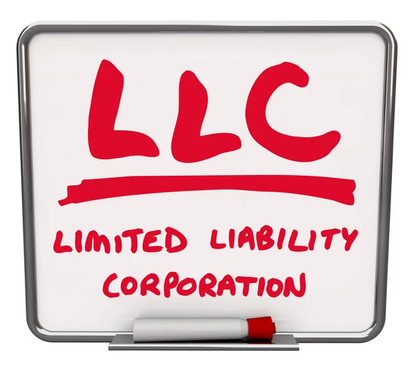 LLC Limited Responability Corporation Palavras seco apagar marcador placa — Fotografia de Stock
