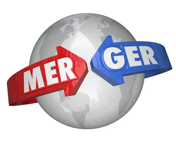 Merger Word Arrows Around World Combining Companies Business — Stock Photo, Image