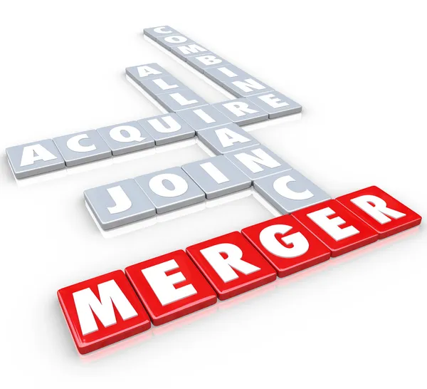 Merger Tile Words Acquire Join Alliance Combine Companies — Stock Photo, Image