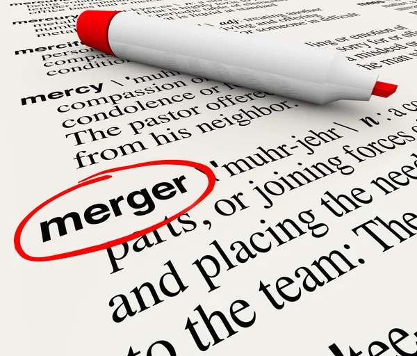 Merger Dictionary Definition Combining Companies Word — Stock Photo, Image