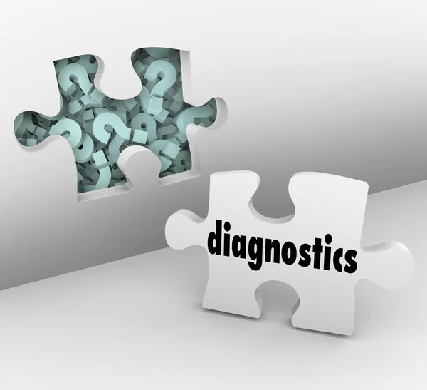 Diagnostische gegevens puzzel stuk muur fix gat probleem oplossen — Stockfoto