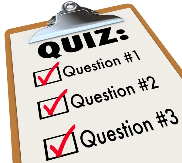 Quiz Word Clipboard Three Questions — Stock Photo, Image