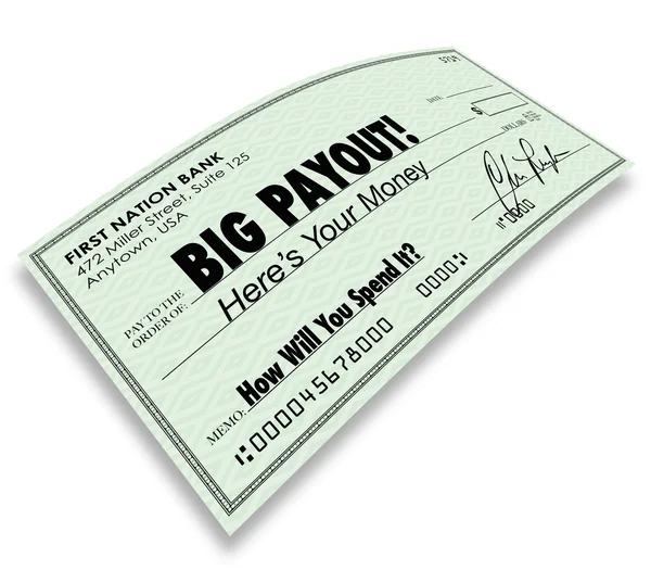 Big Payout Check Money Earnings — Stock Photo, Image