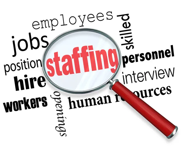 Staffing Magnifying Glass Words — Stock Photo, Image