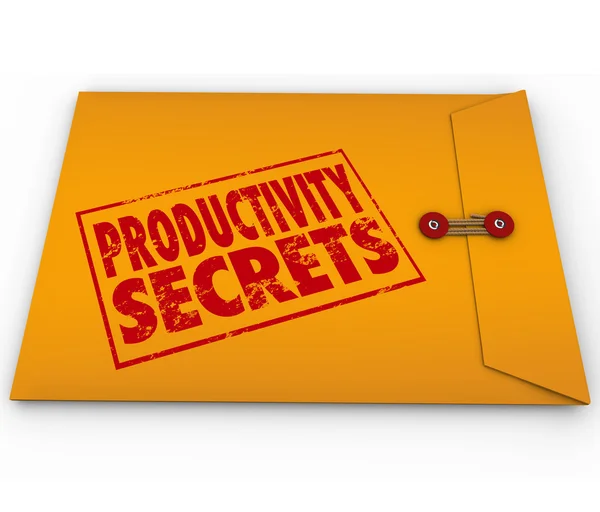 Productivity Secrets Yellow Envelope Tips — ストック写真