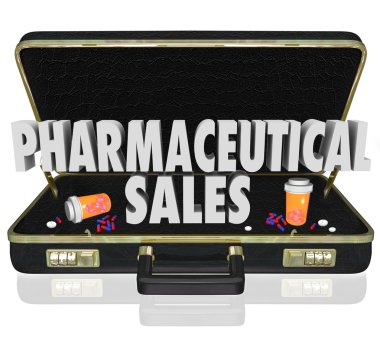 siyah deri Evrak Çantası'ndaki ilaç satış 3d kelimeler