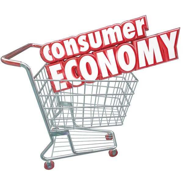Palavras da Economia de Consumo em um carrinho de compras — Fotografia de Stock