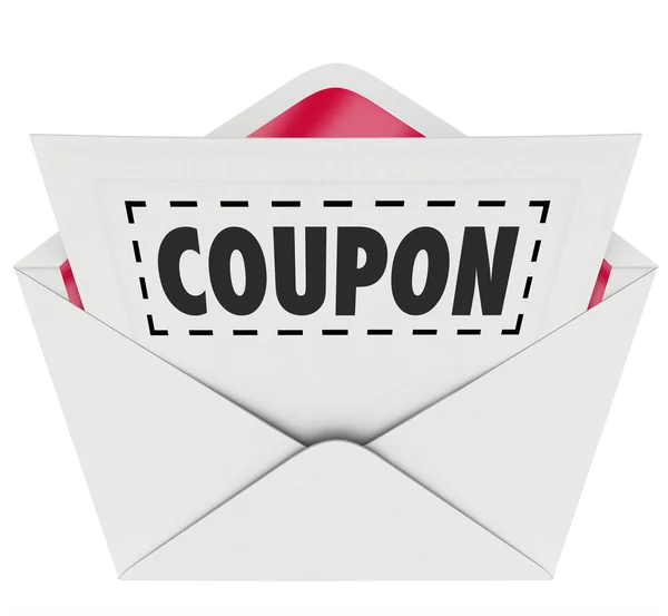 Coupon mot avec ligne pointillée autour dans une enveloppe — Photo