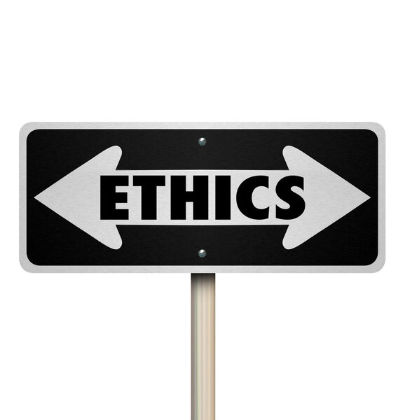 Ethics word on a two way road sign