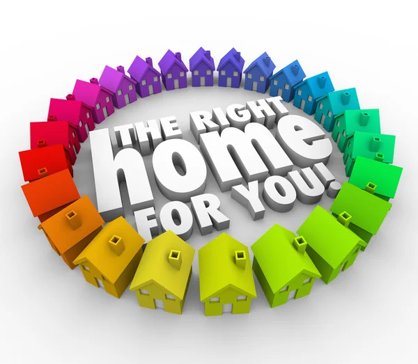 He Right Home for You palabras rodeadas de casas coloridas — Foto de Stock